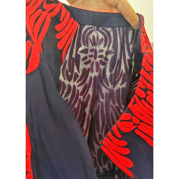 Pankaj & Nidhi Womens Spice Tree Dress Red Chain Stitch Navy Sleeveless - Picture 14 of 14